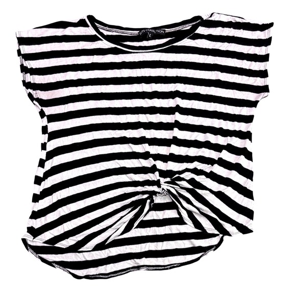 Elite Collection Women's Top Black White Striped Tie Front Cap Sleeve Large - Picture 1 of 6